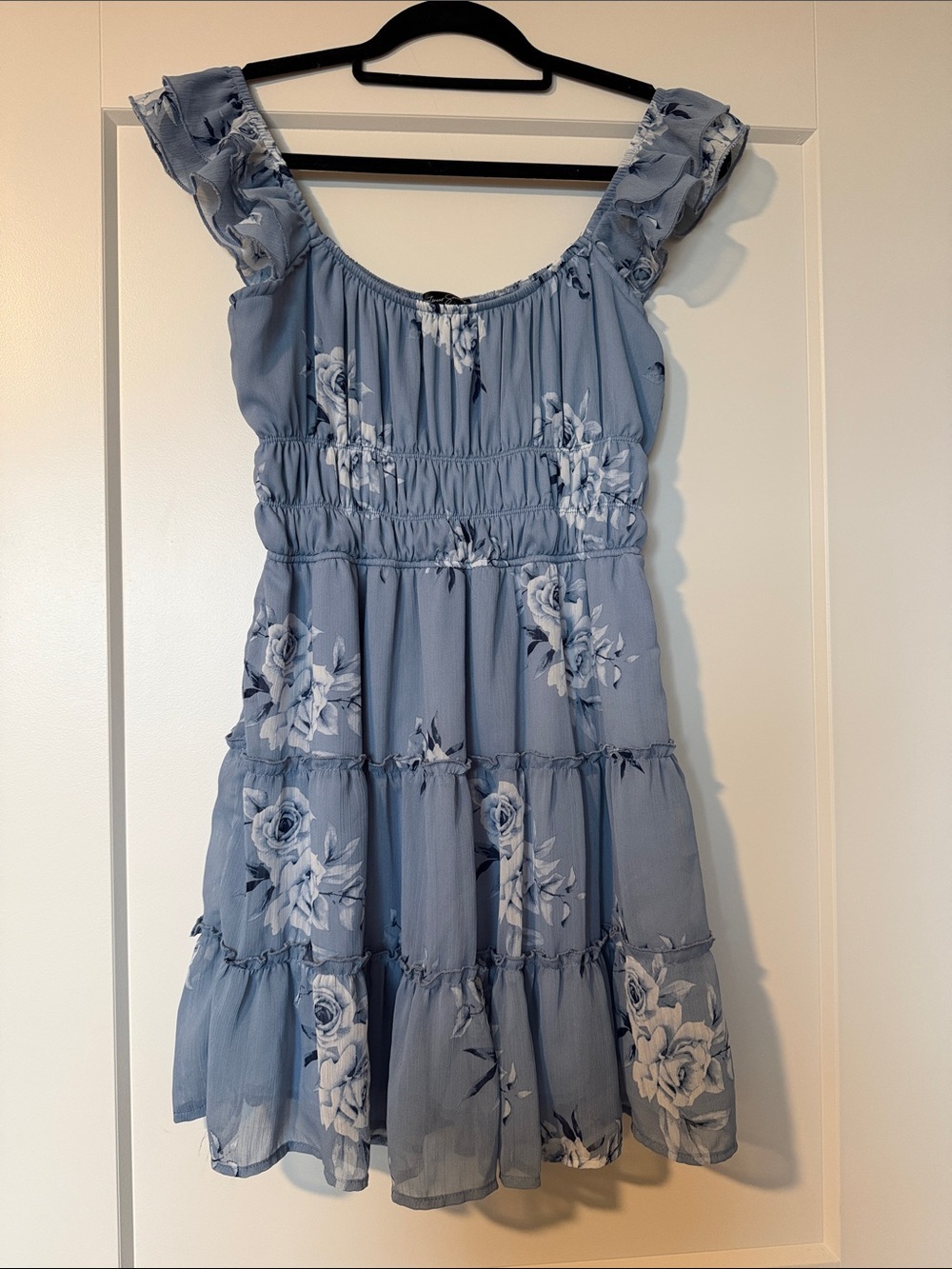 Streetwear Society Light Blue Floral Ruffled Tiered Dress